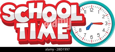 Disegno del carattere per il tempo della scuola di parola sull'illustrazione di sfondo bianca Illustrazione Vettoriale