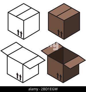 cartone aperto e chiuso scatola marrone, icona, icona, vettore Illustrazione Vettoriale