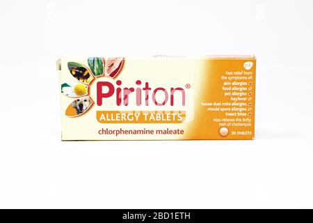 Compresse di riduzione dell'allergia antistaminica Piriton Foto Stock