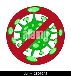 Cartoon Concept STOP coronavirus logo verde COVID-19 nCov 2019 vettore di illustrazione isolato su sfondo bianco. Illustrazione Vettoriale