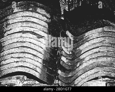 Distress vecchia tessitura di tegola del tetto. Sfondo nero e bianco grunge. Illustrazione del vettore EPS8. Illustrazione Vettoriale