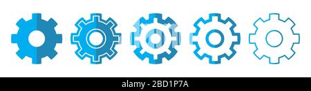 Icone dei vettori di marcia. Set di simboli Gear su sfondo bianco. Illustrazione vettoriale. Varie icone di impostazione Illustrazione Vettoriale