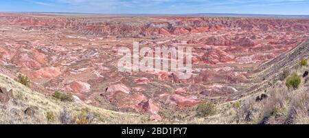 Vista panoramica del deserto dipinto da Tawa Point nel Parco Nazionale della Foresta pietrificata, Arizona, Stati Uniti d'America, Nord America Foto Stock