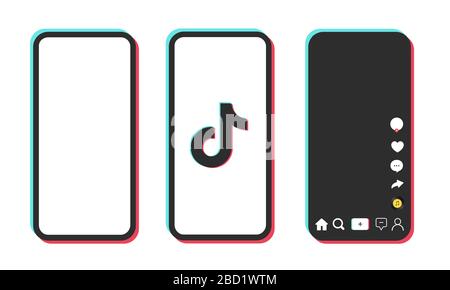 Icone di social network nella cornice a colori del telefono cellulare. Interfaccia mobile del modello di frame per social media. Set di icone per il social networking e il blogging. Pronto Illustrazione Vettoriale