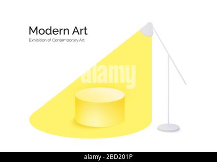 Arte moderna spot luminoso giallo che emana dalla luce che si fonde nella scena. Design moderno e vuoto podio. Illustrazione vettoriale Illustrazione Vettoriale