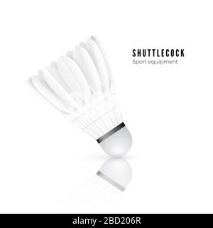 Shutlecock con riflessione. Badminton - attrezzature sportive. Illustrazione vettoriale isolata su sfondo bianco Illustrazione Vettoriale