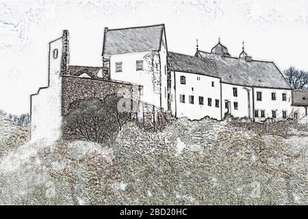 Castello rovina e castello Lauenstein, quartiere della città Altenberg, Ore Montagne orientali, Ore Montagne, Sassonia, Germania, Europa Foto Stock