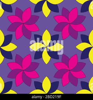 disegno floreale astratto senza cuciture. semplice e moderno disegno vettoriale a foglia geomatrica. fiori multicolore su sfondo blu. Foto Stock