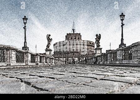 Ponte di Adriano, Ponte Sant'Angelo e Castello di Santo Angelo, Castel Sant'Angelo, Roma, Lazio, l'Italia, Europa Foto Stock