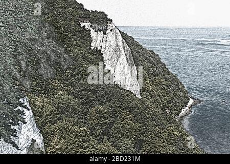 Vista sul Mar Baltico e le scogliere di gesso alte 118 metri Koenigsstuhl, il Parco Nazionale di Jasmund, l'Isola di Ruegen, Meclemburgo-Pomerania occidentale, Germania Foto Stock