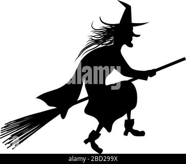 Strega su broomstick su sfondo bianco per la creazione di Halloween disegni. Illustrazione vettoriale. Illustrazione Vettoriale