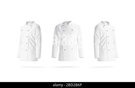 Giacca bianca bianca da chef con bottoni mockup, fronte e lato Foto Stock