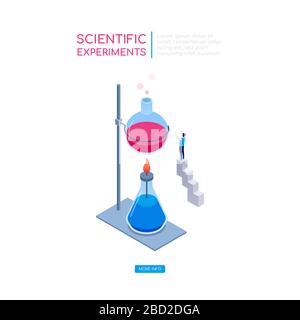 Esperimenti scientifici - banner web vettoriale isometrico moderno Illustrazione Vettoriale