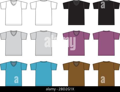 Set di illustrazioni modello t-shirt con scollo a V. Illustrazione Vettoriale