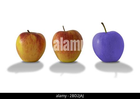 Mela diversa. Concetto di alimenti geneticamente modificati o concetto di diverso rispetto al resto. Foto Stock