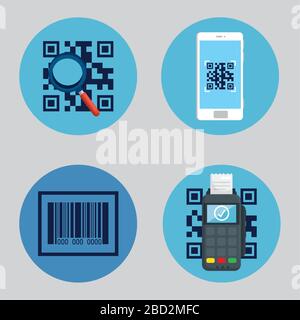 codice qr all'interno dello smartphone lupe e design vettoriale del dataphone Illustrazione Vettoriale