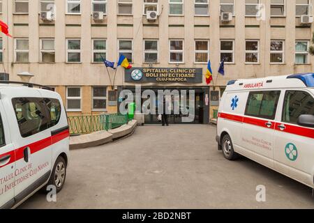 Cluj-Napoca, Romania ; Marzo 2020 - Cluj Napoca Infectious Desease Hospital ingresso principale durante la pandemia Foto Stock