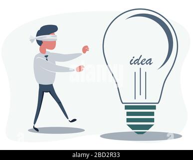 L'uomo d'affari sta cercando di prendere una lampadina. Ricerca di idee. Illustrazione piatta. Illustrazione Vettoriale