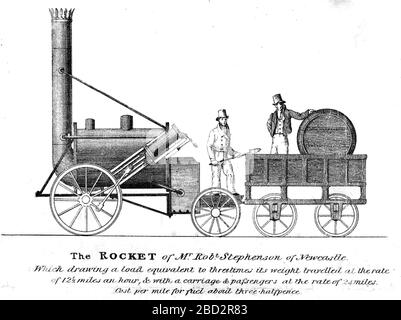 La locomotiva a vapore A RAZZO STEPHENSONS è stata progettata da Robert Stephenson nel 1829 Foto Stock