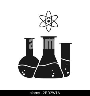 Icona del laboratorio, provette con soluzione. Illustrazione del materiale vettoriale isolato su sfondo bianco, icona di contorno vuota del laboratorio, test Illustrazione Vettoriale