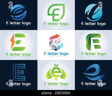 Set di moderno logo alfabeto design lettera E. lettera e logo. Logo icona iniziale e letter. Illustrazione Vettoriale