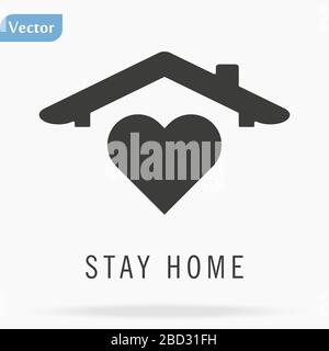 Icona Stay Home. Rimanere a casa durante una stampa pandemica. Illustrazione della quarantena iniziale. Illustrazione Vettoriale