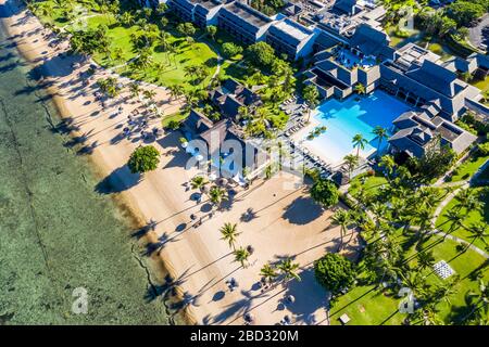 Spiaggia di fronte al lussuoso hotel Sofitel Mauritius l'Imperial Resort & Spa, Flic en Flac, Mauritius Foto Stock