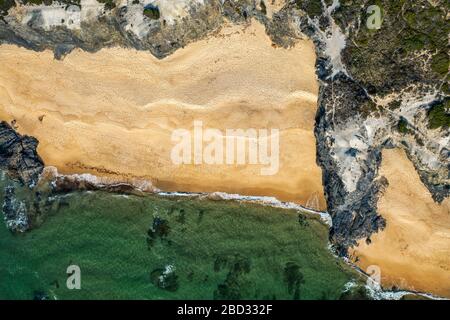 Vista aerea della spiaggia di Vila Nova de Milfontes Foto Stock