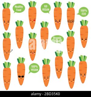 Carota carota emoji caratteri icona set. Illustrazione Vettoriale