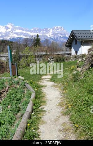 Sentier de randonnée. Alpi françaises. Saint-Gervais-les-Bains. Alta Savoia. Francia. Foto Stock