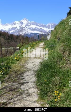 Sentier de randonnée. Alpi françaises. Saint-Gervais-les-Bains. Alta Savoia. Francia. Foto Stock