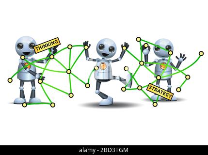 illustrazione in 3d del pensiero strategico aziendale poco robotico su sfondo bianco isolato Foto Stock