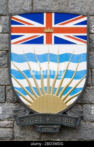 British Columbia Crest in Confederation Garden Court, Victoria, Vancouver Island, British Columbia, Canada, Nord America Foto Stock