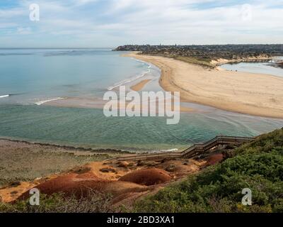 Le iconiche scale a Southport Port Noarlunga e la foce del fiume Onkaparinga il 30 marzo 2020 in South Australia Foto Stock