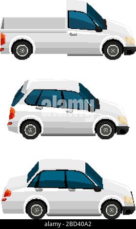 Set di diversi tipi di auto in bianco illustrazione colore Illustrazione Vettoriale