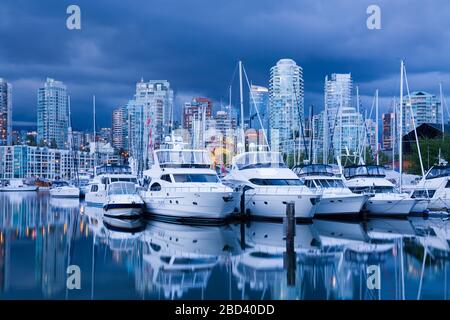 Broker's Bay Marina & skyline, False Creek, Vancouver, British Columbia, Canada, Nord America Foto Stock