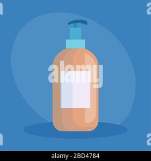 flacone di sapone antibatterico su fondo blu Illustrazione Vettoriale