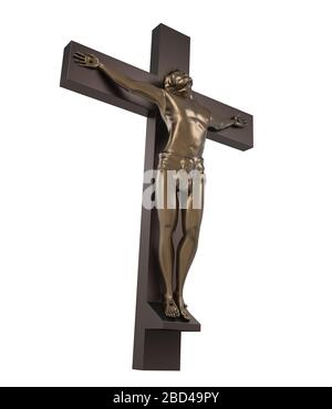 Statua della crocifissione di Gesù Cristo isolato Foto Stock