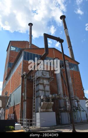 Il museo industriale e il centro culturale Technopolis si trovano in un'ex fabbrica di gas a Gazi, Atene, Grecia Foto Stock