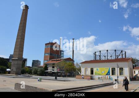 Il museo industriale e il centro culturale Technopolis si trovano in un'ex fabbrica di gas a Gazi, Atene, Grecia Foto Stock