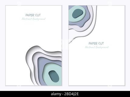 Astrazione di sfondi vettoriali verticali in stile di taglio della carta con ombre e spazio di copia per il testo. Arte della carta in strati trendy di colore menta, forma di onde. Modello di layout minmal realistico per poster e banner Illustrazione Vettoriale