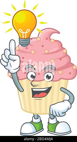 Un genio cupcake alla fragola mascotte carattere design hanno un'idea Illustrazione Vettoriale