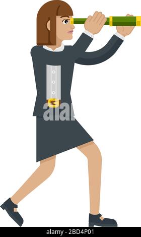 Telescopio cannocchiale donna Concetto aziendale Illustrazione Vettoriale