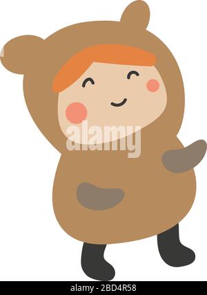 Carino personaggio per bambini. Illustrazione vettoriale bambino che indossa costumi di animali. Bambino costume dell'orso. Illustrazione Vettoriale