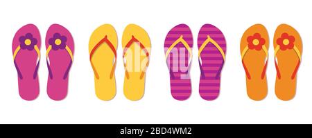 Set di colorate flip flop collezione estate nuotare usura con fiore illustrazione vettoriale EPS10 Illustrazione Vettoriale