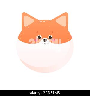 Carino Kawaii Shiba, Fox. Animale isolato su sfondo bianco. Illustrazione vettoriale Illustrazione Vettoriale