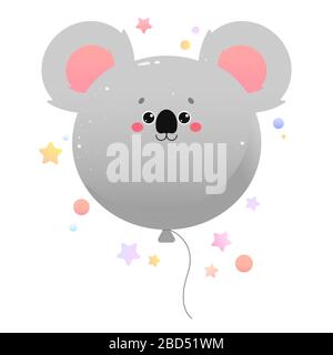 Palloncino carino Kawaii Koala, orso Koala. Animale isolato su sfondo bianco. Illustrazione vettoriale Illustrazione Vettoriale