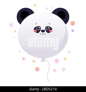 Palloncino carino Kawaii Panda, orso. Animale isolato su sfondo bianco. Illustrazione vettoriale Illustrazione Vettoriale