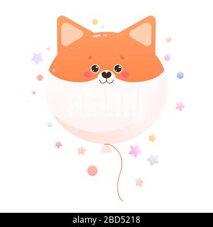 Carino Kawaii Shiba, Fox. Animale isolato su sfondo bianco. Illustrazione vettoriale Illustrazione Vettoriale