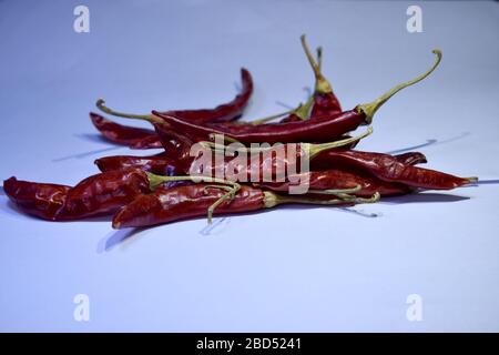 Dried Red Chili on White background.Red Pepper Close-Up immagine stock Foto Stock